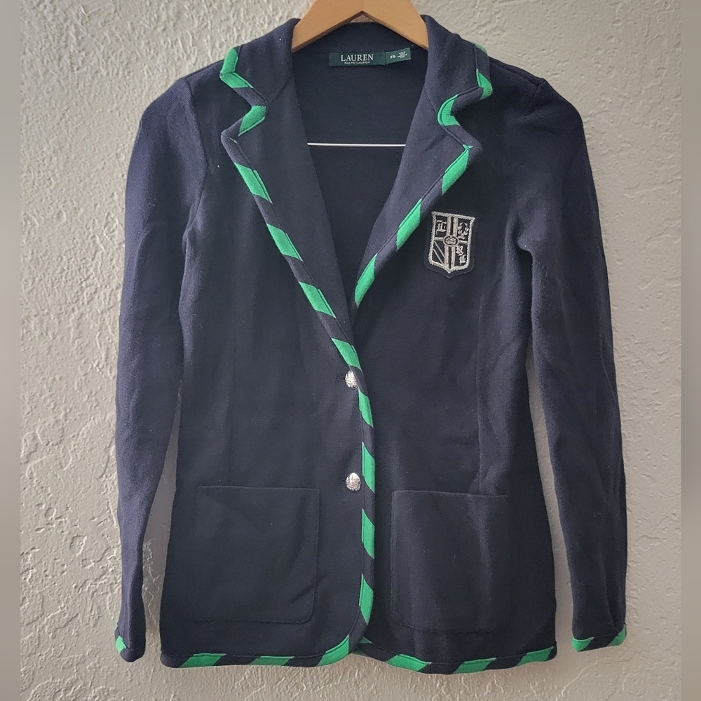 Lauren Ralph Lauren Stripe Trim Knit Blazer Size XS
